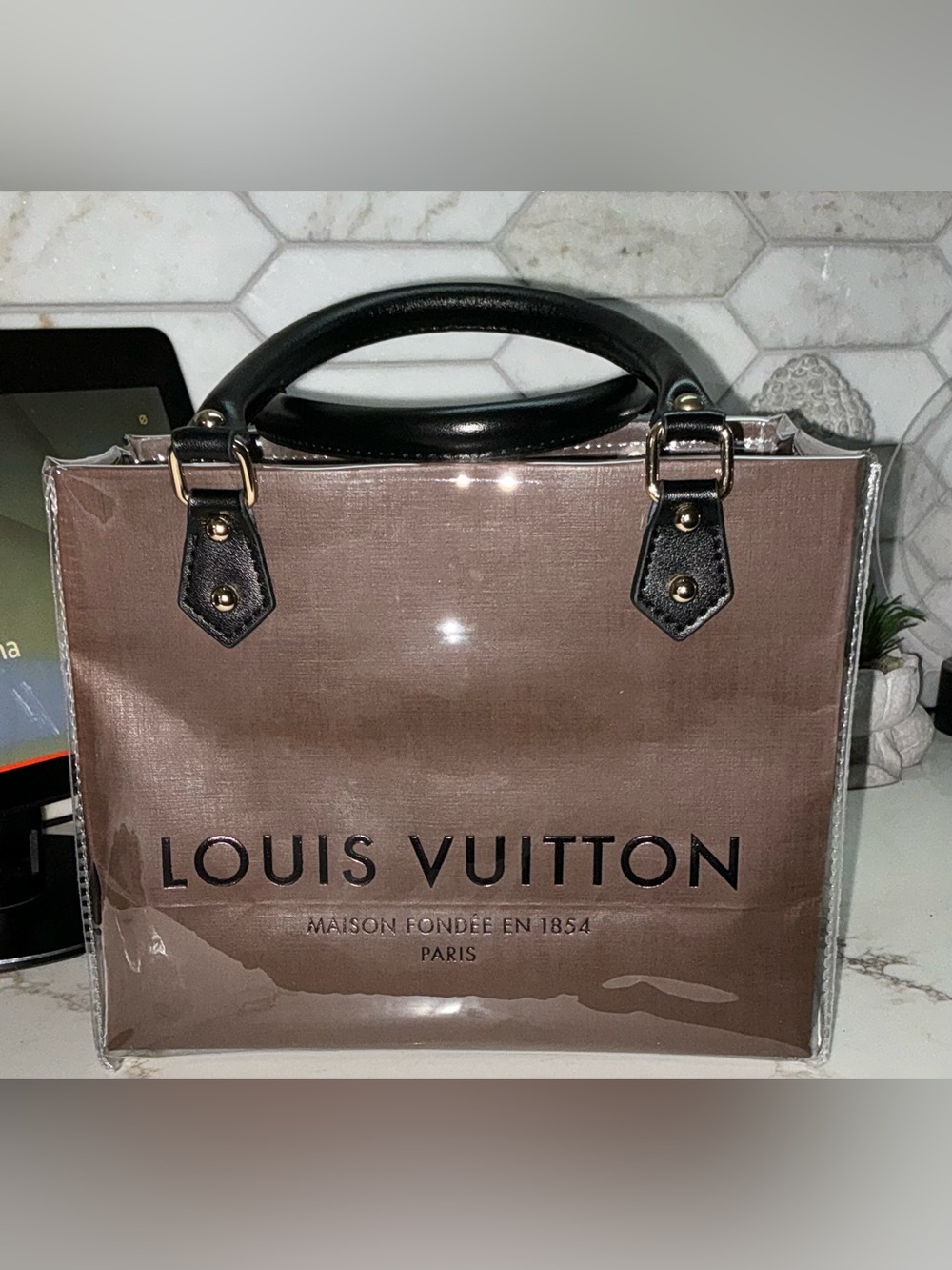 Louis Vuitton Brown Paper Shopping Bag With PVC Protector